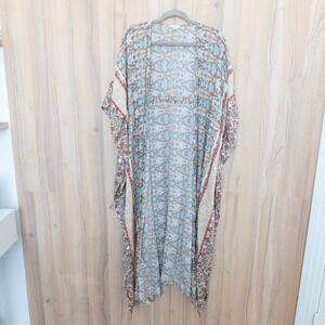 Easel Kimono Duster Cardigan Large Paisley Open Front Boho Festival Hippie Artsy